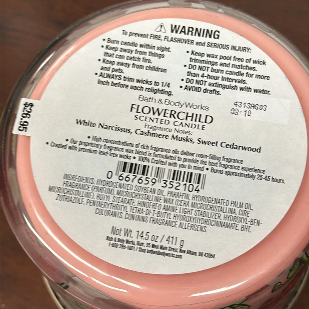 Bath & Body Works Flowerchild 3 Wick Candle With Decorative Sunburst Lid